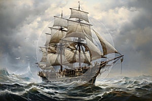 Majestic Ship sail boat. Generate Ai photo
