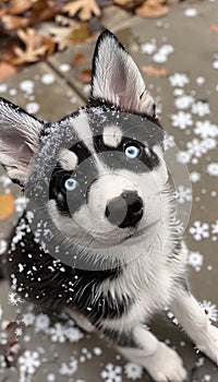 Majestic siberian husky puppy with stunning blue eyes embarks on snowy adventures