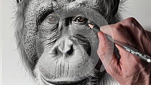 Majestic Sketch: An Orangutan's Portrait in Pencil