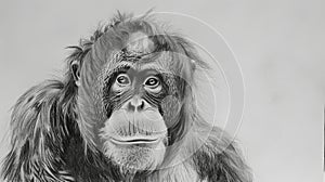 Majestic Sketch: An Orangutan's Portrait in Pencil