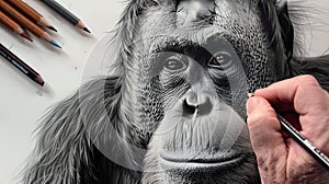 Majestic Sketch: An Orangutan& x27;s Portrait in Pencil