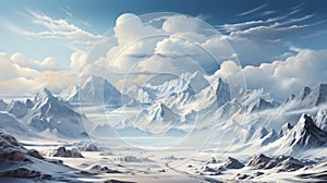 Majestic Snow-Capped Mountains Rise Above Cloud-Covered Valleys GenerativeAI