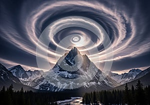 Majestic snow-covered mountain surrounded by a