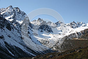 Majestic snow covered mountain tops