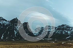 majestic snow-covered rocky mountains, jokulsarlon