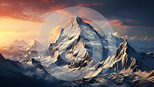 Majestic snowcapped mountains create awe inspiring panoramic landscapes generated by AI