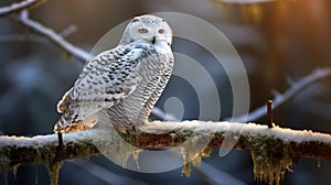 Majestic Snowy Owl Perched on a Snowy Branch