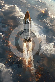 Majestic Space Shuttle Launching Into Orbit