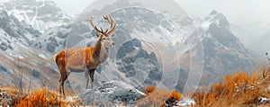 Majestic stag with autumn mountains behind