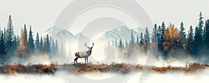 Majestic stag in misty autumn forest scene