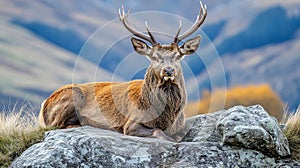 Majestic stag resting on a rock