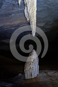 Majestic Stalactite and Stalagmite Formation in Cave