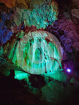 Majestic stalagmite inside a beautiful cave of Java Island Indonesia