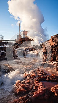 Majestic Steam Plant by the River: A Surreal Palette of Lava, Va