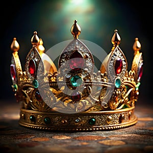 majestic still life queen's crown surrounded by opulent treasures photo