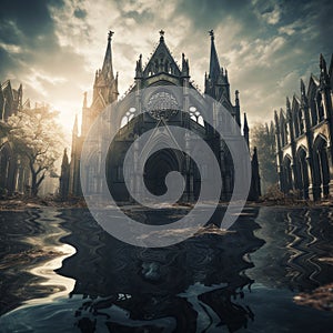 Majestic Yet Submerged: Flooded Gothic Church in a Watery World