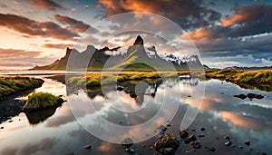 Majestic summer scene of Stokksnes headland with Vestrahorn (Batman