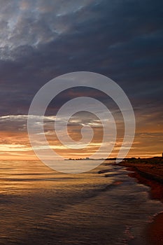 Majestic summer sunset over the Chudskoy lake