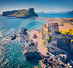 Majestic summer view of Fiuzzi Castle, Praia A Mare location.