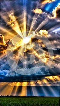 Majestic Sun Rays Through Clouds illustration Artificial Intelligence artwork generated