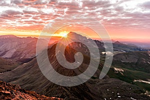 Sunrise from the summit of Wetterhorn Peak. San Juan Range, Colorado Rocky Mountains. photo