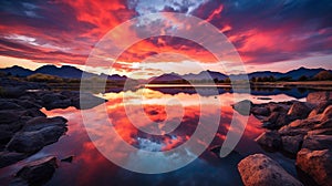 Majestic Sunset: Vibrant Colors Reflecting on Calm Lake