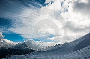 Majestic sunset in the winter mountains landscape