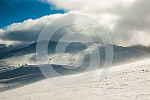 Majestic sunset in the winter mountains landscape