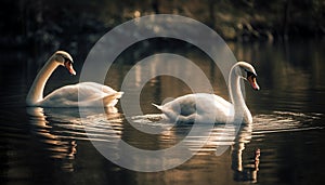 Majestic swan reflects beauty in nature, elegance in tranquility generated by AI