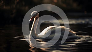 Majestic swan of tranquil scene reflects natural beauty generated by AI