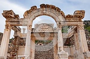 Majestic Temple of Hadrian in Ephesus Ancient City in Izmir, Turkey