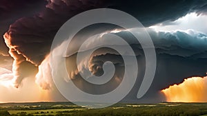 Majestic thunderstorm over rural landscape.