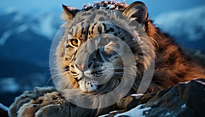 Majestic tiger, beauty in nature, looking, wildcat, snow leopard generated by AI