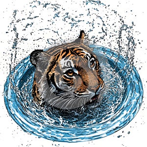 Majestic Tiger Emerging from Water Splashing Dynamic Wildlife Artwork photo