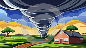 Majestic Tornado Approaching Country House in Rural Landscape