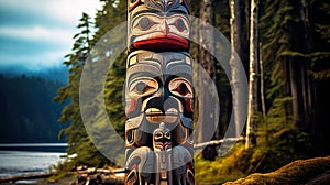 Majestic Totem Pole of the Haida People North America