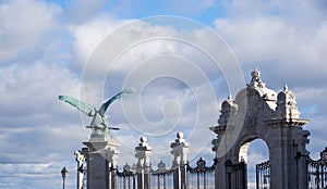 The majestic Turul bird statue and the entrance to the Royal Castle at Szent Gyorgy Square, Varhegy, Budapest: a historic ambiance