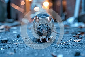 Majestic Urban Rat on a Quest Close Up of a Rodent in a City Alley at Twilight