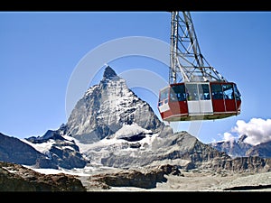 Majestic view of cable car and the famous Matterhorn in the background.