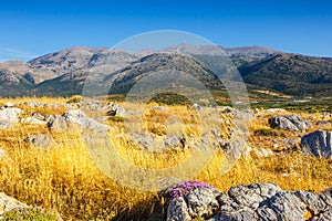 Majestic view of cretan landscape at sunset