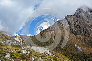 Majestic view of Jannu Peak on the way to Kangchenjunga, Nepal photo