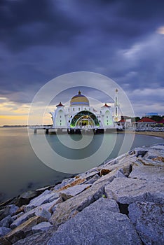 Majestic view of Malacca Straits Mosque during beautiful sunset