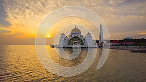 Majestic view of Malacca Straits Mosque during sunset