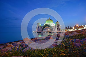 Majestic view of Malacca Straits Mosque during sunset