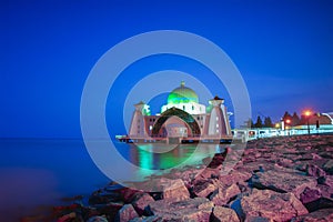 Majestic view of Malacca Straits Mosque during sunset