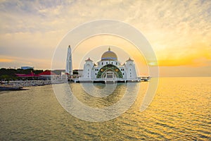 Majestic view of Malacca Straits Mosque during sunset