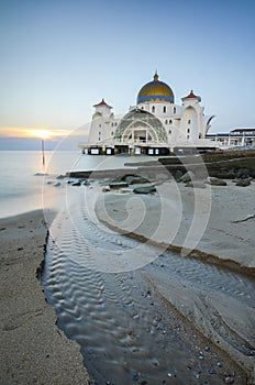 Majestic view of Malacca Straits Mosque during sunset