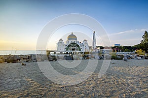 Majestic view of Malacca Straits Mosque during sunset