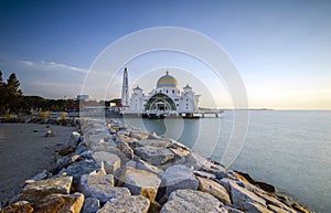 Majestic view of Malacca Straits Mosque during sunset