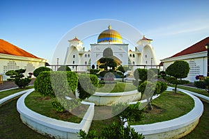 Majestic view of Malacca Straits Mosque during sunset